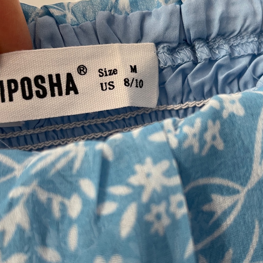 Sky Blue Floral Square-Neck Maxi Dress with Puff Sleeves - Picture 5 of 11
